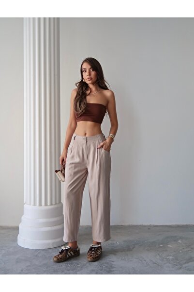 Paw Garage Pantaloni de damă Taylor din țesătură modal cupra, cu detaliu buzu...