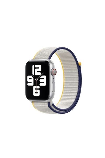 Bibilel Apple Watch Strap, 42-44-45mm, Textile, White with Yellow and Navy Blue, SUN-BBL4056
