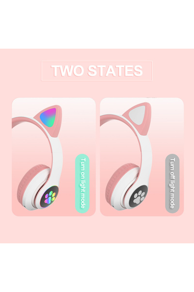 OEM Casti wireless pliabile, Urechi de pisica, Bluetooth 5.0, Handsfree, LED, TF, Alb/Roz