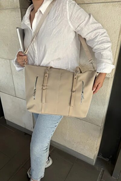 LEONAS Multi-Eye Cross Strap Waterproof Fabric Women's Hand and Shoulder Bag Lony St0007 Cream