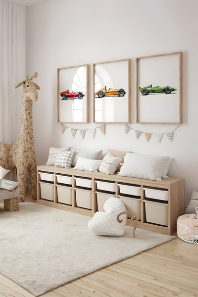 Home 3'lü Yarış Arabası Erkek Çocuk Odası Dekoru, Spor Araba Baskıları, Çerçe...
