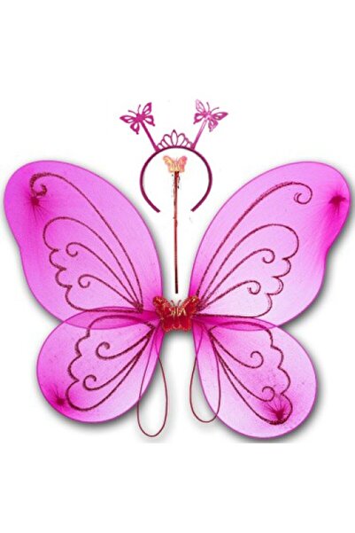 ForWhat Set de 3 bucăți de coroană cu aripi de fluture fucsia pentru costum de spectacol pentru birou, acasă, birou