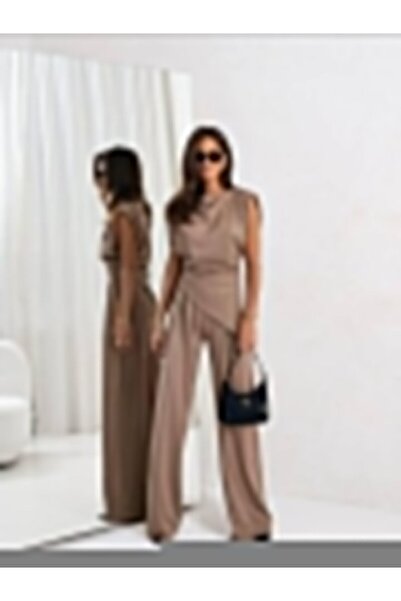 ETİLER COLLECTION Women's Diver Fabric Zero Sleeve Blouse and Loose Cut Trousers Double Set