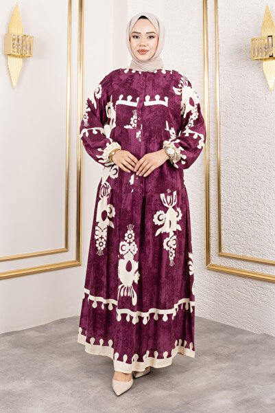 Tesettür Dünyası Düğmeli Viskon Elbise TSD250208 Mürdüm
