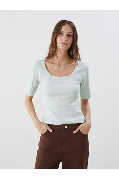 LC Waikiki Turquoise U-Neck Women's Bodysuit