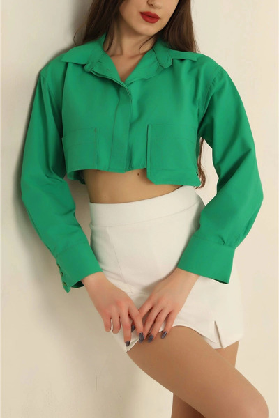 İntive Lingerie Poplin Crop Shirt Green S3060
