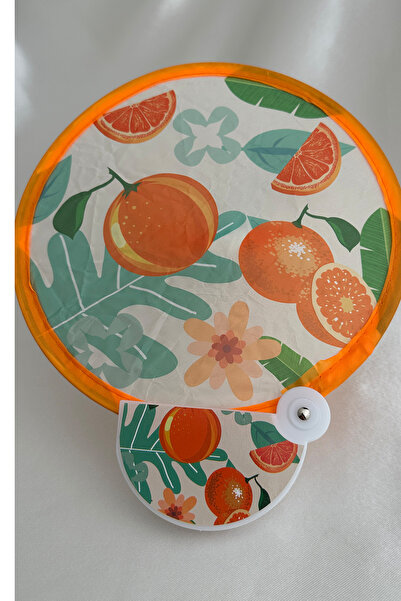 Modex Turuncu Portakal Detay Aparatlı Çantalı Katlanabilir Yuvarlak Tasarım Yelpaze (21*21)