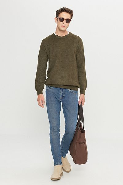 AC&Co / Altınyıldız Classics Men's Khaki Standard Fit Regular Cut Crew Neck Jacquard Knitwear Sweater