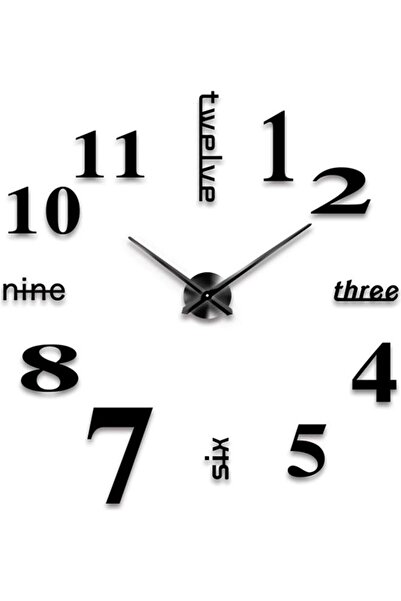 Generic ZENHOME DIY 3D Acrylic Sticker Quartz Wall Clock Black 38.8x12.5x4.5cm