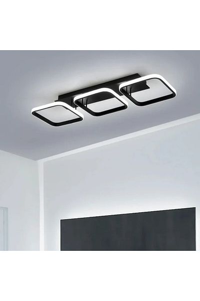 edc LED chandelier, 3 squares, WiFi 2.4G remote control, Black, 3 lights, dimmable