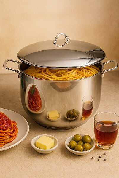 OUTLET Gülsan 34 cm Deep Pot – 17 Liters, 304 Quality 18/10 Stainless Steel, Steel Lid
