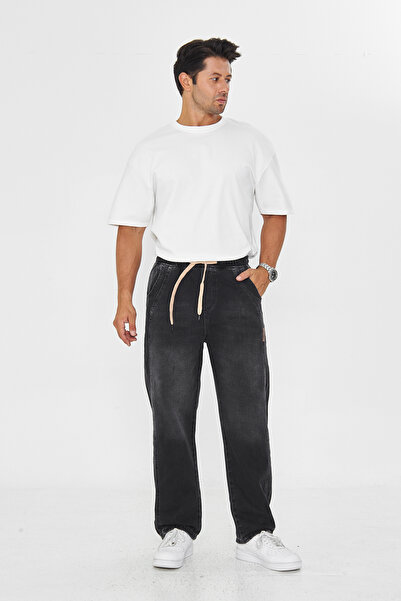 masso moda Men's Baggy Side Piece Label Detailed Straight Jeans 707