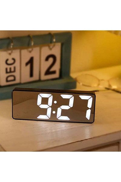 Generic Modern LED Digital Alarm Clock with Mirror Finish,15.75cm Display, Adjustable Brightness, Temperatu