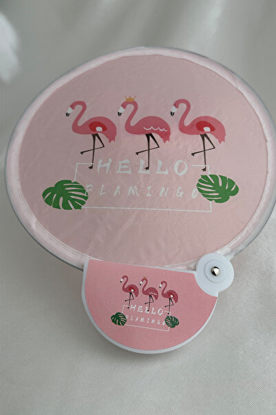 Modex Pembe Flamingo Figürlü Aparatlı Çantalı Katlanabilir Yuvarlak Tasarım Yelpaze (21*21)