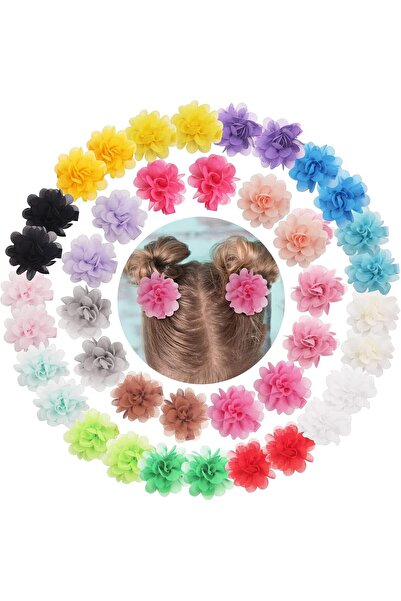 Tazweeq 40 قطعة من مشابك الشعر للفتيات الصغيرات من تزويق، فيونكة زهور من الشيفون، مشابك شعر صغيرة