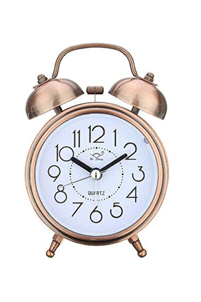 Generic ساعة منبه بجانب السرير من Double Bells ذهبي/أبيض/أسود 8x4.5x12 سم