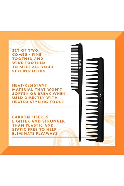 Cantu Heat- and Chemical-Resistant Carbon Fiber Combs, Pack of 2