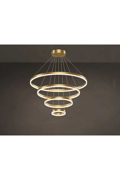 edc Minimalist Ring LED Chandelier With WiFi 2.4G Remote Control Gold 3 Lights Dimmable
