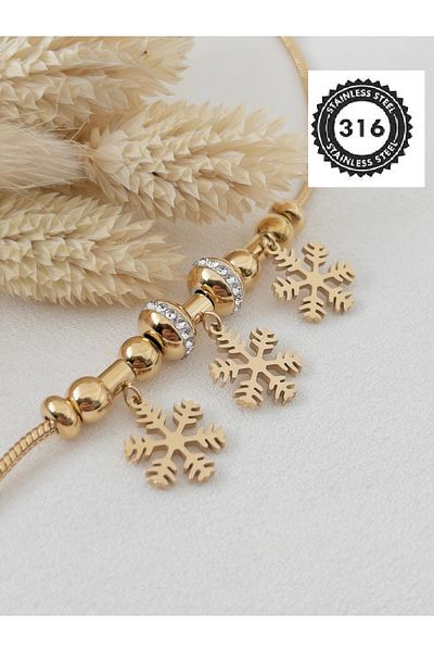 Siya Silver Steel Bracelet with Zircon Stone Snowflake Charms - 316L Steel