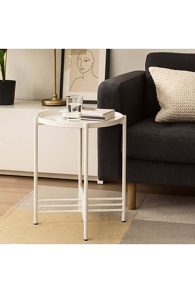 Vi Markets Round table - white metal - interlocking columns