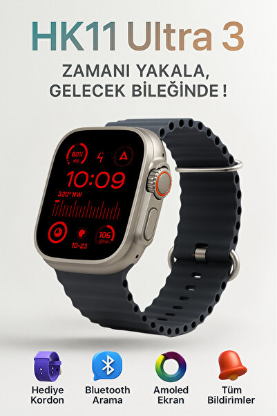 Omaze HK11 Ultra 3 Akıllı Saat Telefon Uyumlu Konuşma Özellikli Yedek Kordonl...