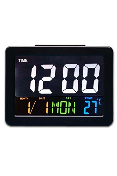 Generic ساعة مكتب كروني LED الرقمية - ساعة منبه LED كبيرة الحجم بجانب السرير مع التاريخ ودرجة الحرارة | أسود