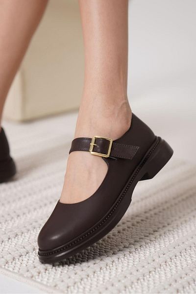 pabucmarketi Brown Buckle Women's Casual Shoes