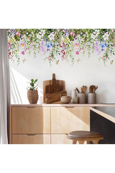 Generic Sweet seven Floral Print Electrostatic Window Film: Beautiful Flower and Butterfly Bouquet Wall Art