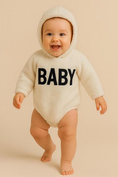 nevrankids Baby Hooded Fleece Bodysuit Jumpsuit