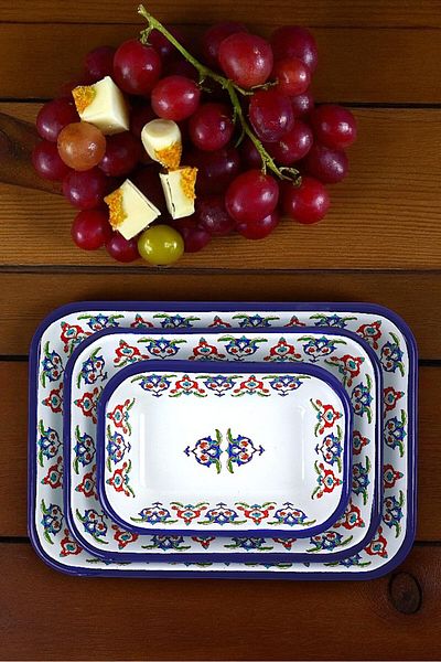 İnci Emaye 28-22-13 No Enamel Quadrilateral Plate Appetizer Breakfast Camping Picnic