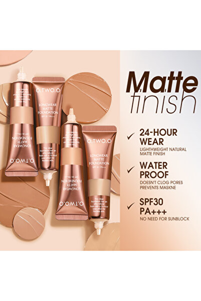 O.TWO.O Cosmetics O.TWO.O Matte Finish Liquid Foundation – High Coverage, Long-Wear Base N220