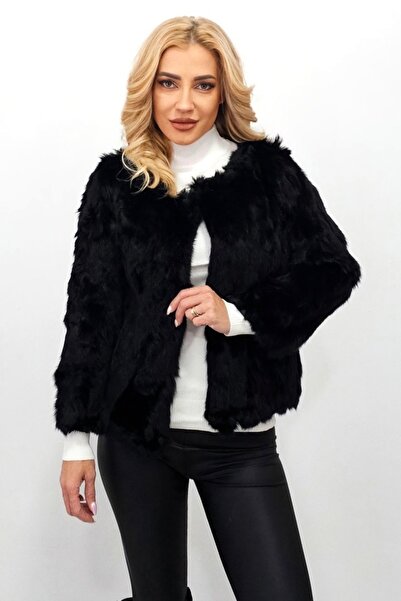 FashionForYou Haina de dama Lea Bliss din blana naturala de iepure, Negru