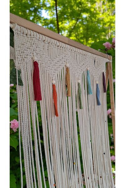Home Macrame Door Curtain (Colorful Tassel and Bead Detail) 100*200cm