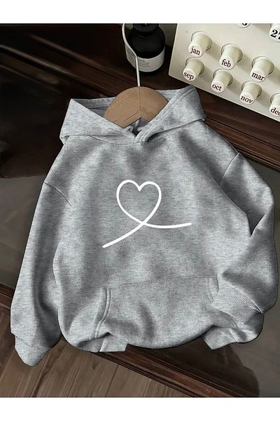 FUFLUNS Oversize Unisex Hooded Sweatshirt with Heart Print