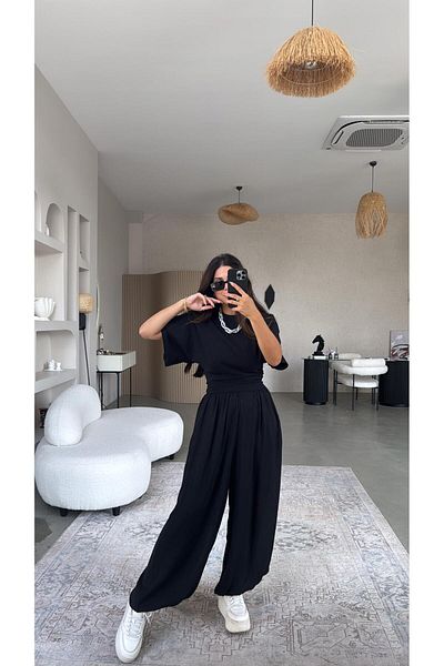 Buket Teke Black Double Layer Premium Baggy Trousers