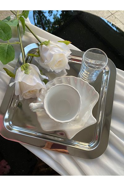 Z&B FLOWERS 6-Piece Luxury Square Stainless Silver Color Coffee Tray 22'22 Coffee Serving Presentation