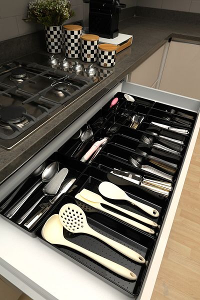 color house Glossy Black (Piano Black) Set of 19 Modular Drawer Cutlery Organizer Organizer