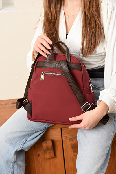 Just Polo EU Original Just Polo 9 Compartment Large Size Women's Backpack 6026 Burgundy