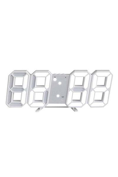 Generic 3D Wall Led Alarm, Digital Clock, Desk Clocks Digital, White Number Time Clock , 12/24 Hr Time, Ele