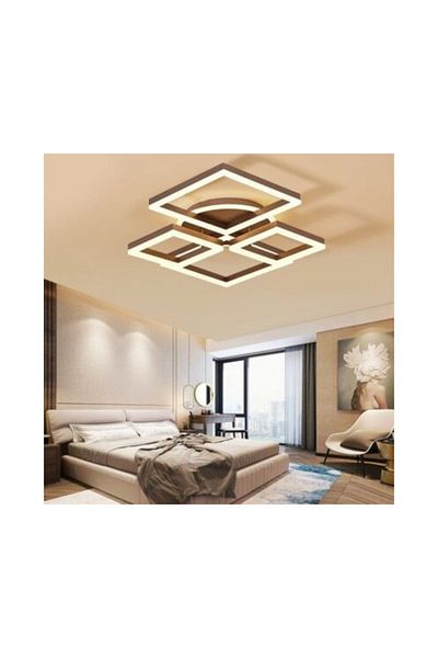 Jiju JIJU® LED chandelier square, WiFi remote control 64cm Brown 2.4G 3 lights dimmable