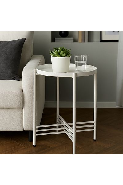 Vi Markets Round table - white metal - interlocking columns