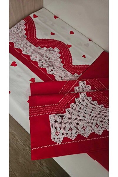 ZESA HOME Handcrafted Lace, Border and Patterned Duvet Cover Set - Red Heart