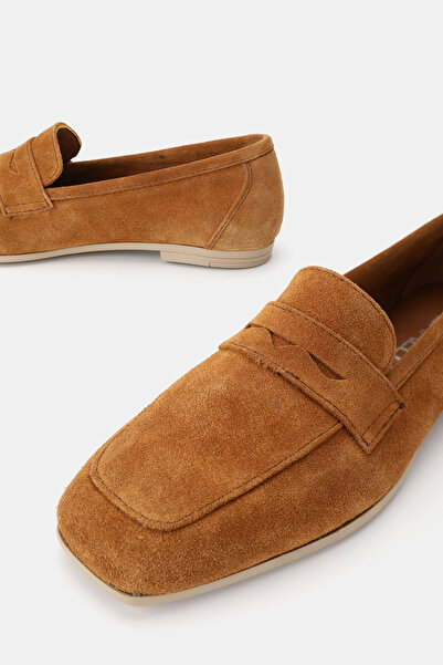 TUNAELLİ Women's Taba Suede Khaki Natural Leather Number 36-41 Loafer Ballet