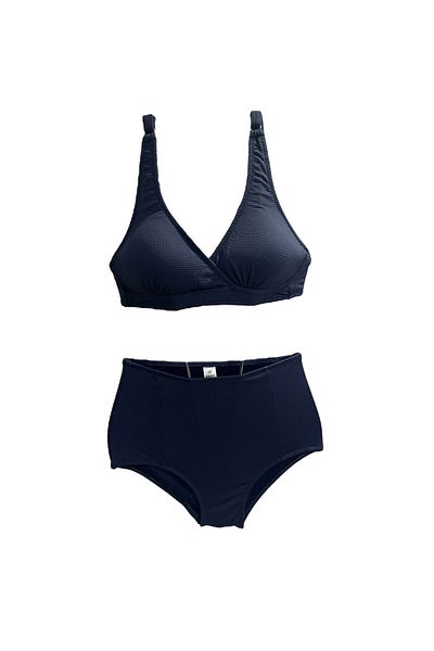 TooHot Women's Navy Blue High Waist Strap Triangle Bikini Set
