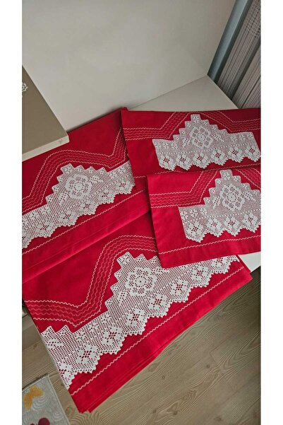 ZESA HOME El Işi Dantelli Ve Nervürlü Pikolu Çeyizlik Nevresim Takımı - Kırmızı