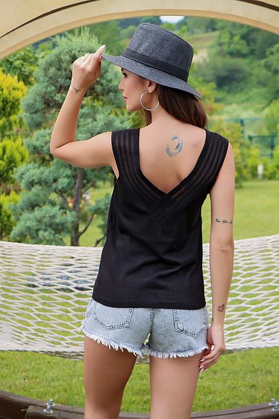 AQE FASHION Sparkly Women's Sleeveless V Neck – Stylish Design Blouse with Black Glitter Detail