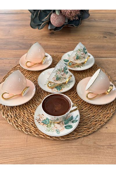 Meri Ev Gereçleri Verde Turkish Coffee Cup Set for 6 People 12 Pieces