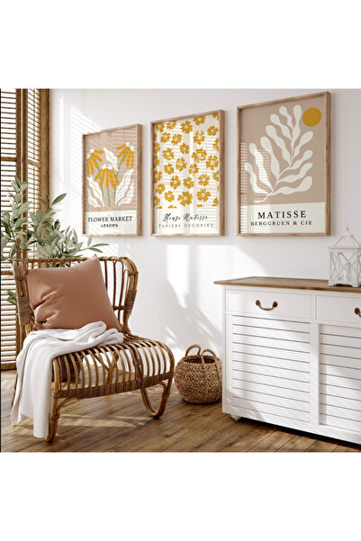 PAM STUDIO Matisse & Flower Market Tarzı 3’lü Ahşap Çerçeveli Tablo Seti – Mo...