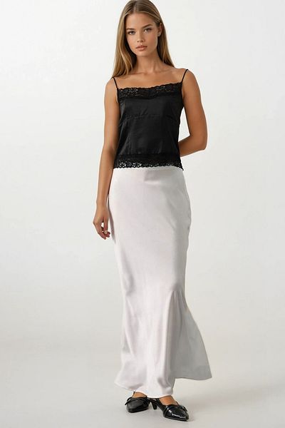 VAGGON Satin Blouse with Thin Thread Strap and Lace Detail