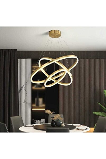 edc Minimalist Ring LED Chandelier, WiFi 2.4G Remote Control Gold 3 Lights Dimmable